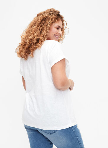 T-skjorte med trykk i økologisk bomull, B. White Black Print, Model image number 1