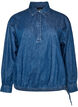 Denimbluse med ballongfasong, Bl&aring;, Packshot image number 0