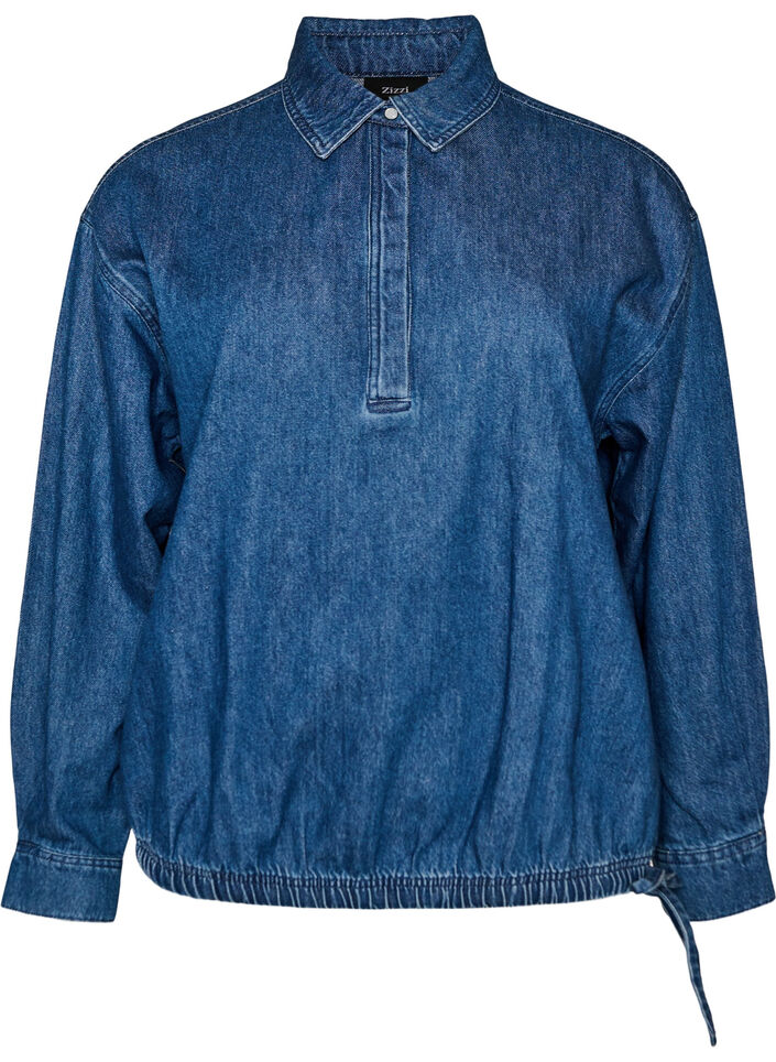 Denimbluse med ballongfasong, Bl&aring;, Packshot