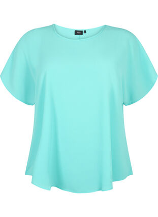 Bluse med korte ermer og rund hals, Turquoise, Packshot image number 0