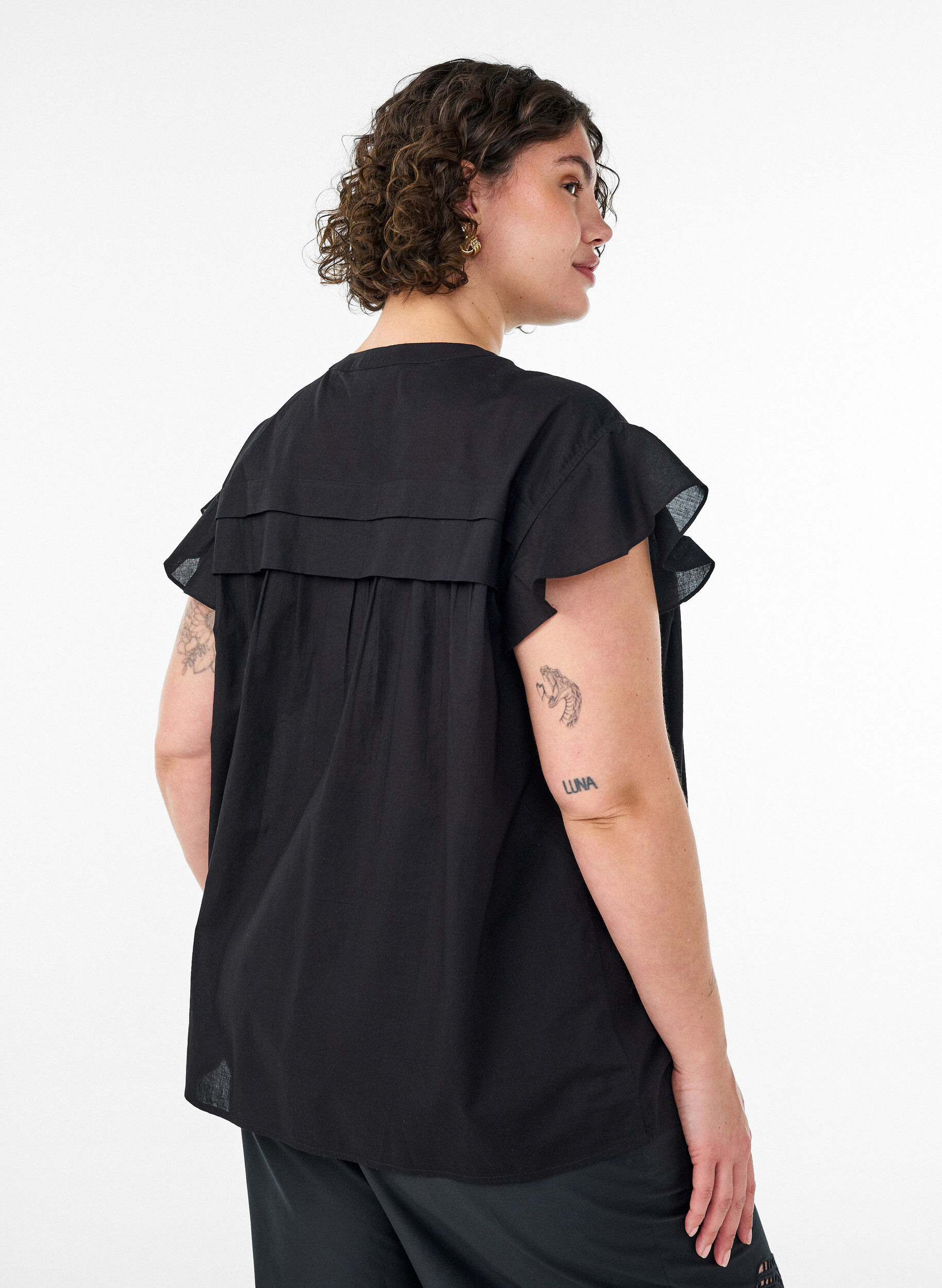ZizziErmel&oslash;s A-linje bomullsskjorte bluse, Svart, Model image number 2