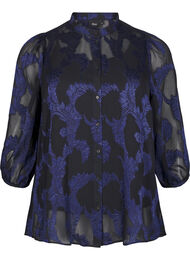 Chiffonbluse med jacquardmønster, Evening Blue