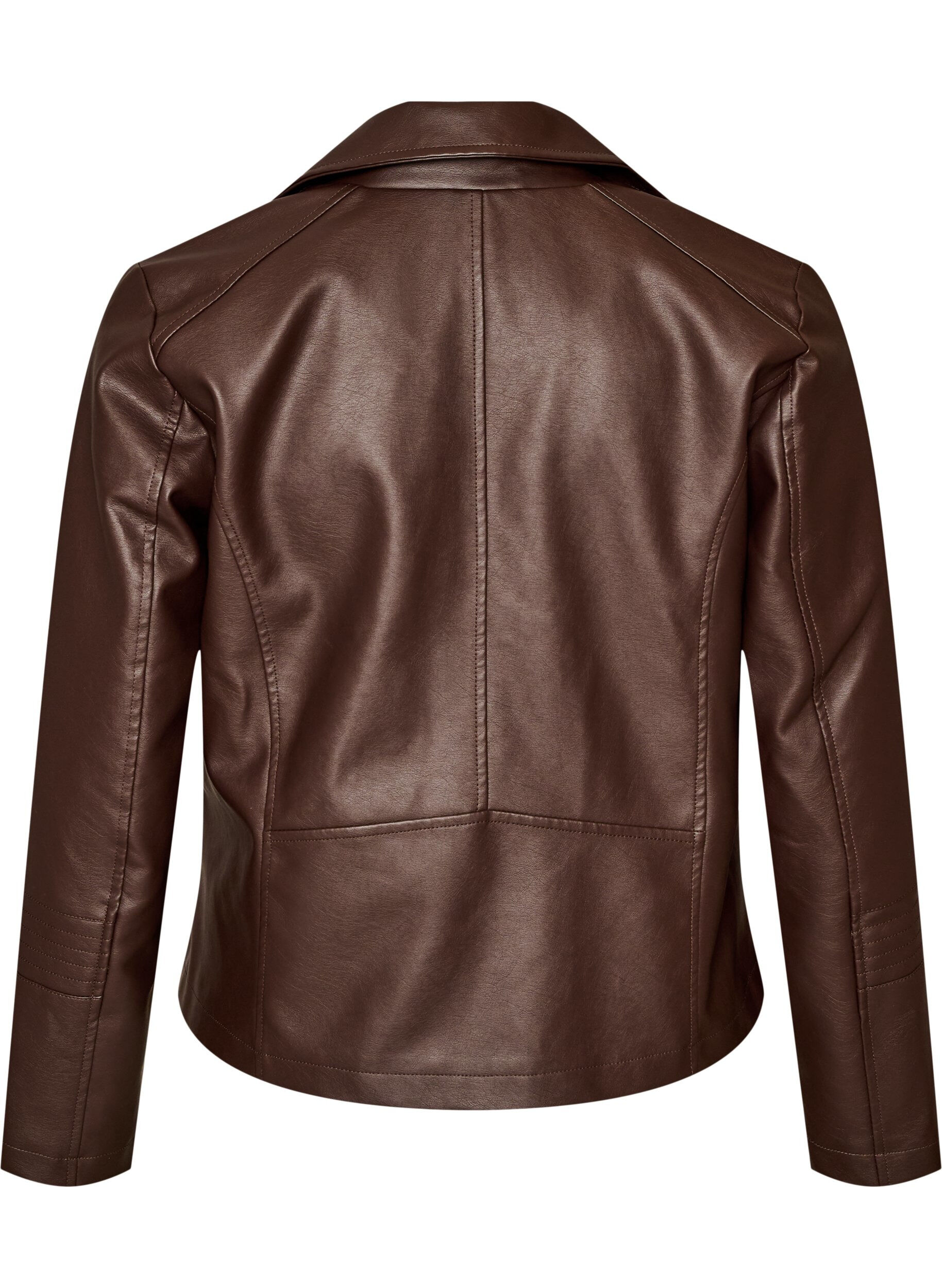ZizziBikerjakke i imitert skinn, Brun, Packshot image number 1
