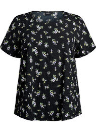 FLASH - Kortermet bluse med tekstur, Black Yellow Flower