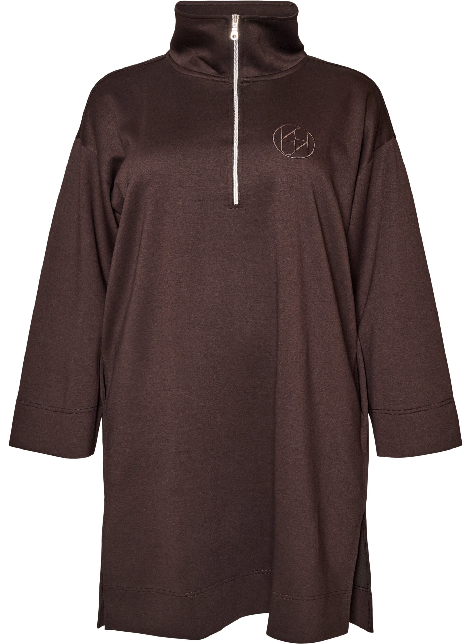 ZizziSporty genserkjole med h&oslash;y hals og glidel&aring;s, Brun, Packshot image number 0