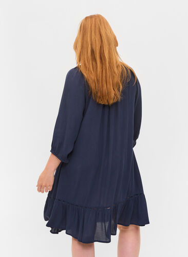 Viskosekjole med 3/4-ermer, Navy Blazer, Model image number 1