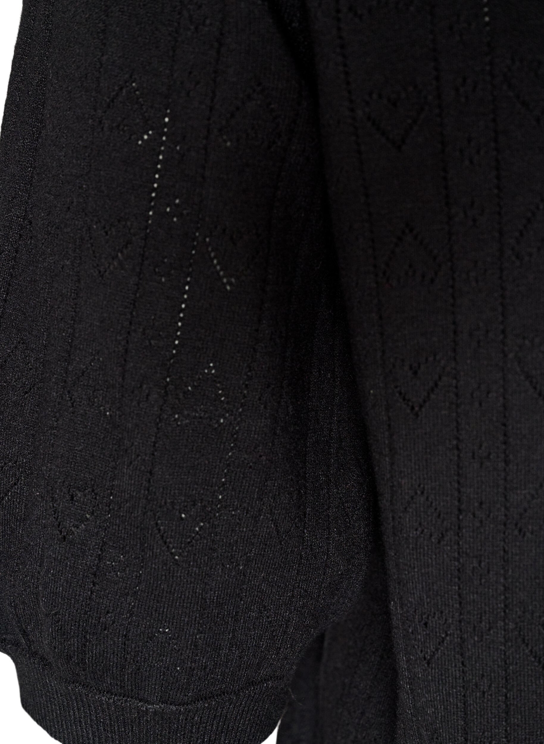 ZizziKortermet strikkebluse med pointellem&oslash;nster, Svart, Packshot image number 3