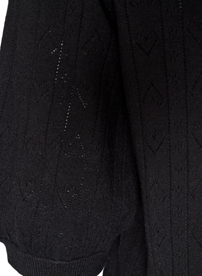 Kortermet strikkebluse med pointellem&oslash;nster, Svart, Packshot image number 3