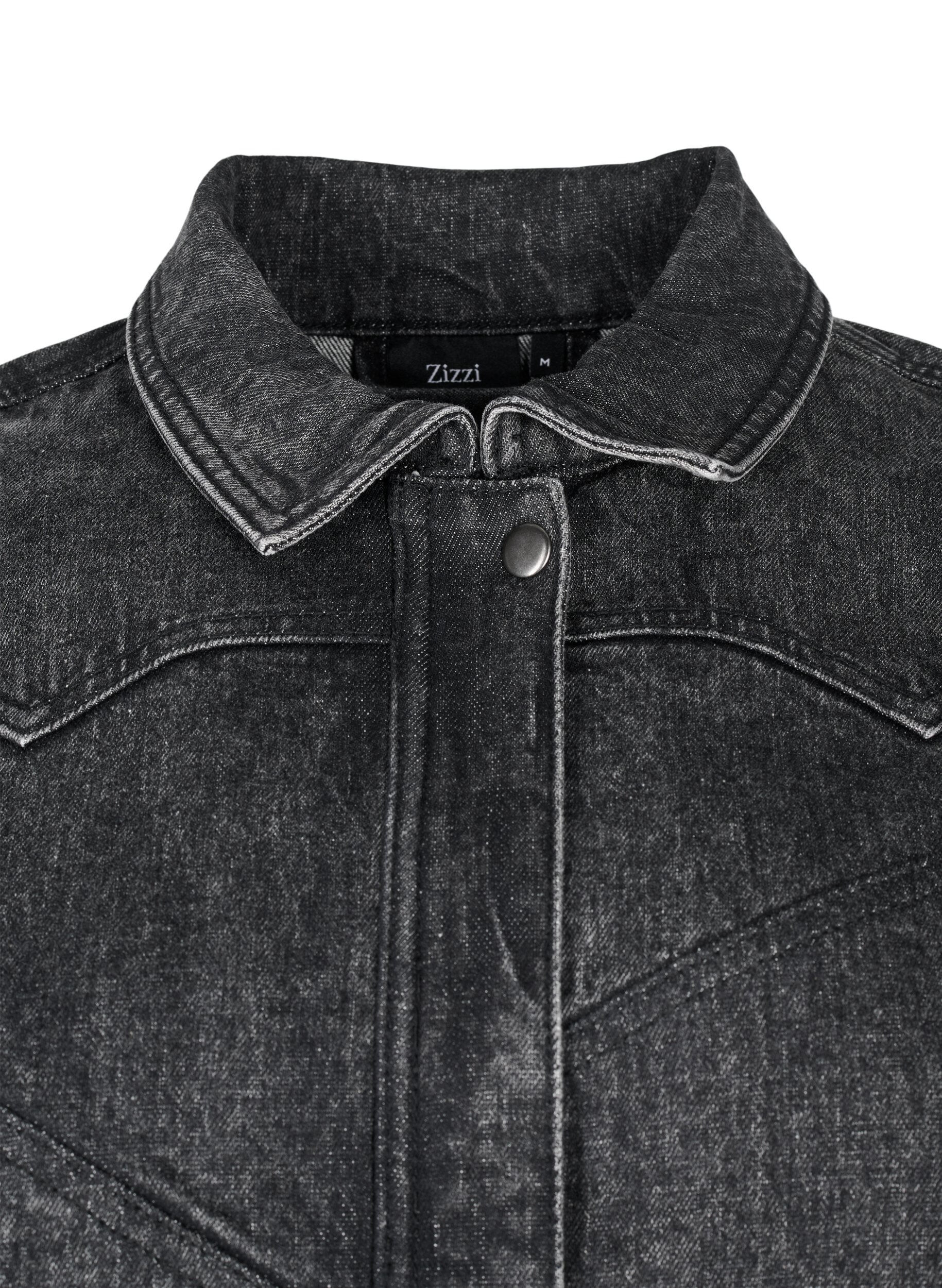 Zizzi Dongerijakke med skjult glidel&aring;s, Dark Grey Denim, Packshot image number 3