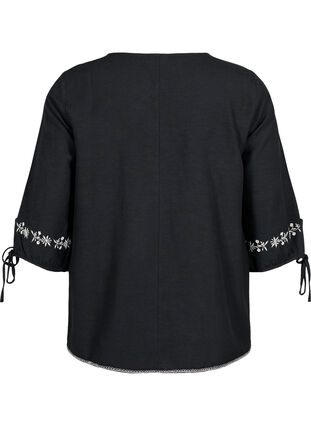 Brodert bluse i bomullsblanding med lin, Black W. EMB, Packshot image number 1