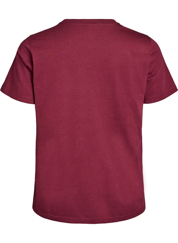 Basic T-skjorte i bomull med rund hals, M&oslash;rk Bordeaux, Packshot image number 1