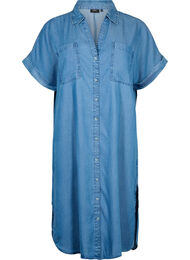 Kortermet skjortekjole i lyocell (TENCEL™), Medium Blue Denim
