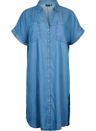 Kortermet skjortekjole i lyocell (TENCEL™), Medium Blue Denim, Packshot image number 0