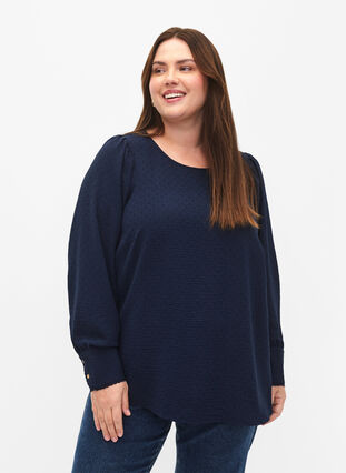 Zizzi Langermet bluse med tekstur, Navy Blazer, Model image number 0