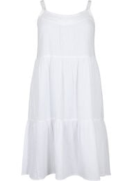 Ensfarget kjole i bomull med stropper, Bright White