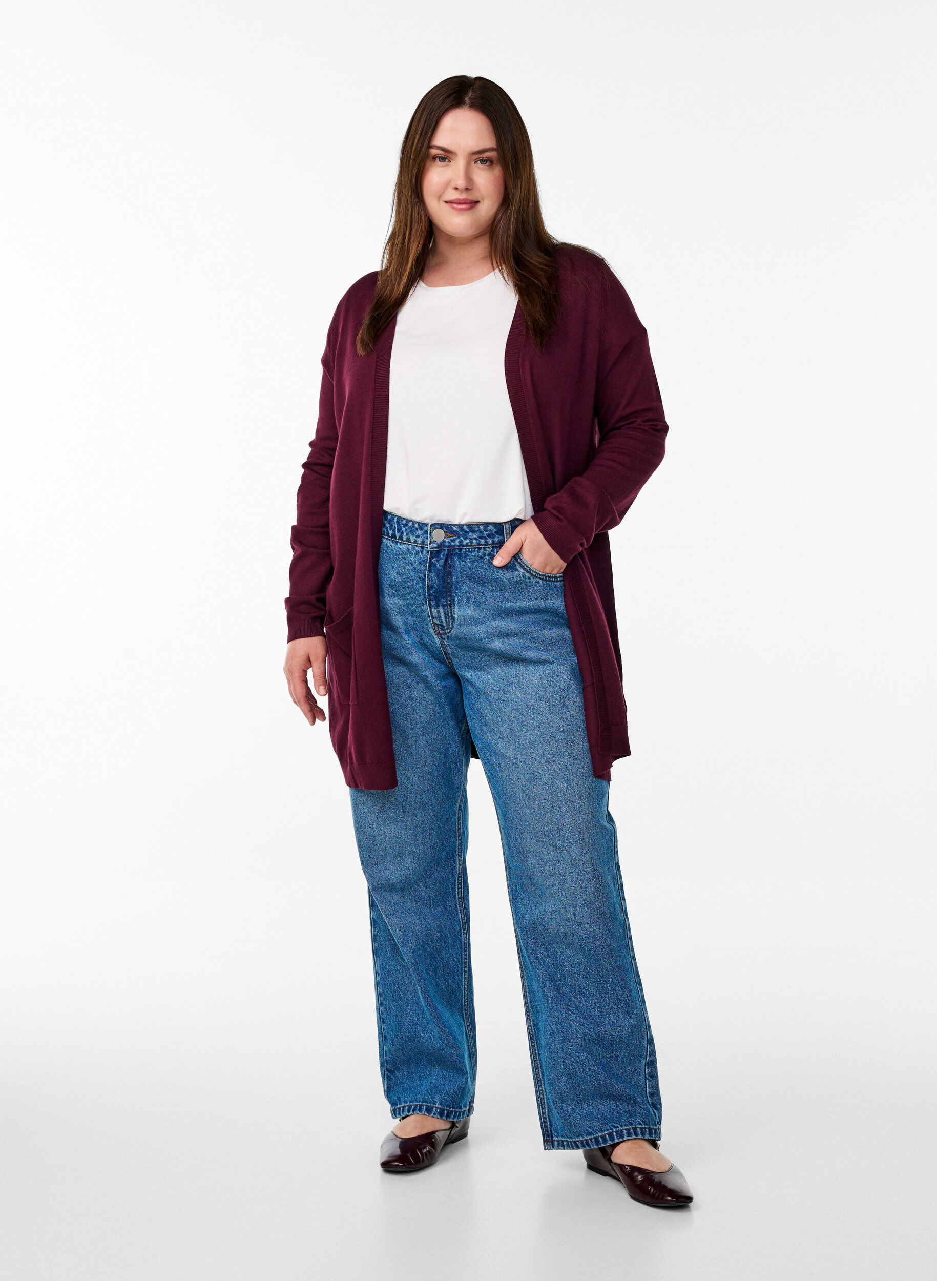 ZizziLang, strikket cardigan i en viskoseblanding, R&oslash;d, Model image number 1