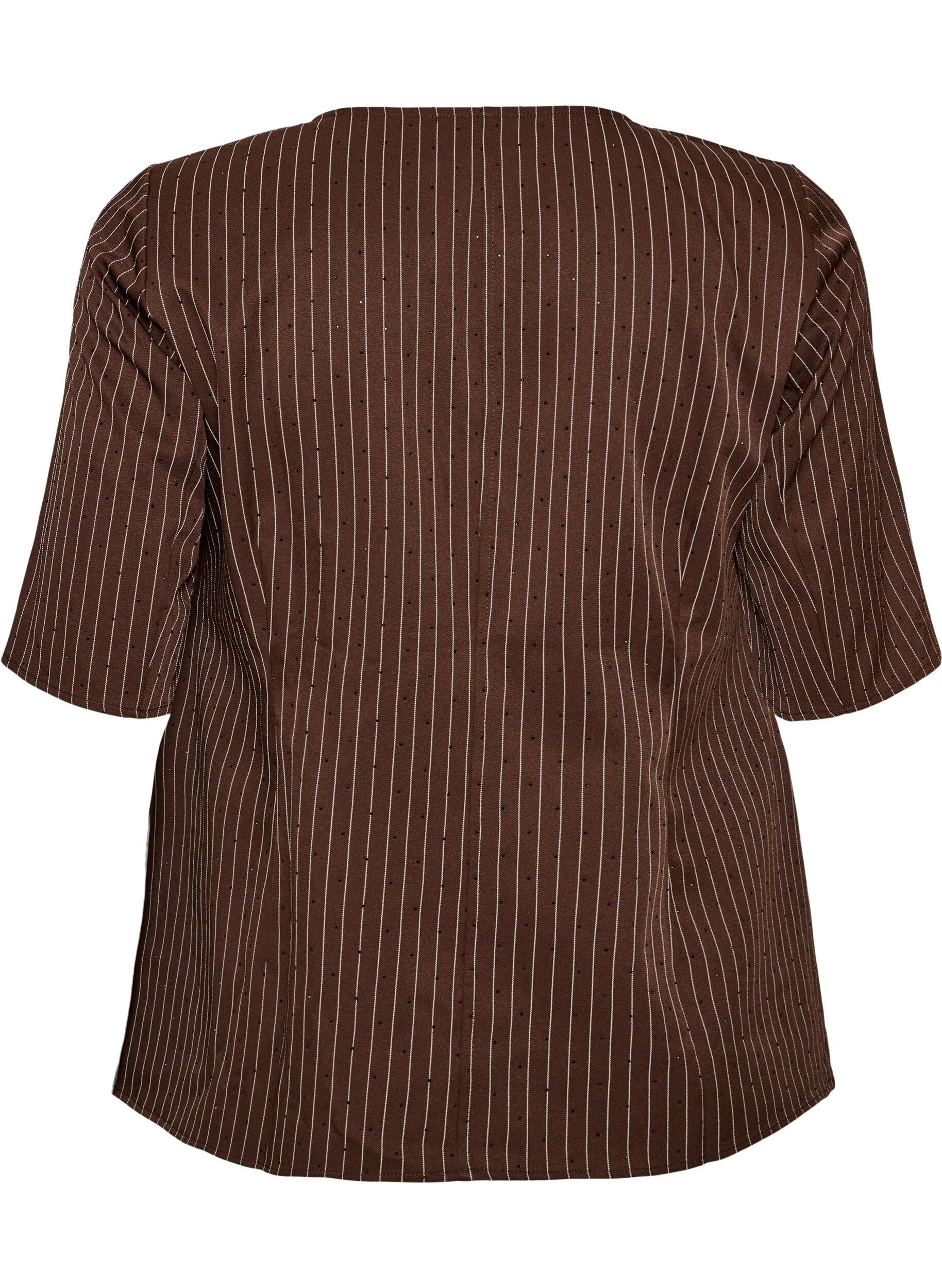 ZizziN&aring;lestripet bluse med rhinsteiner og knapper, Brun, Packshot image number 1