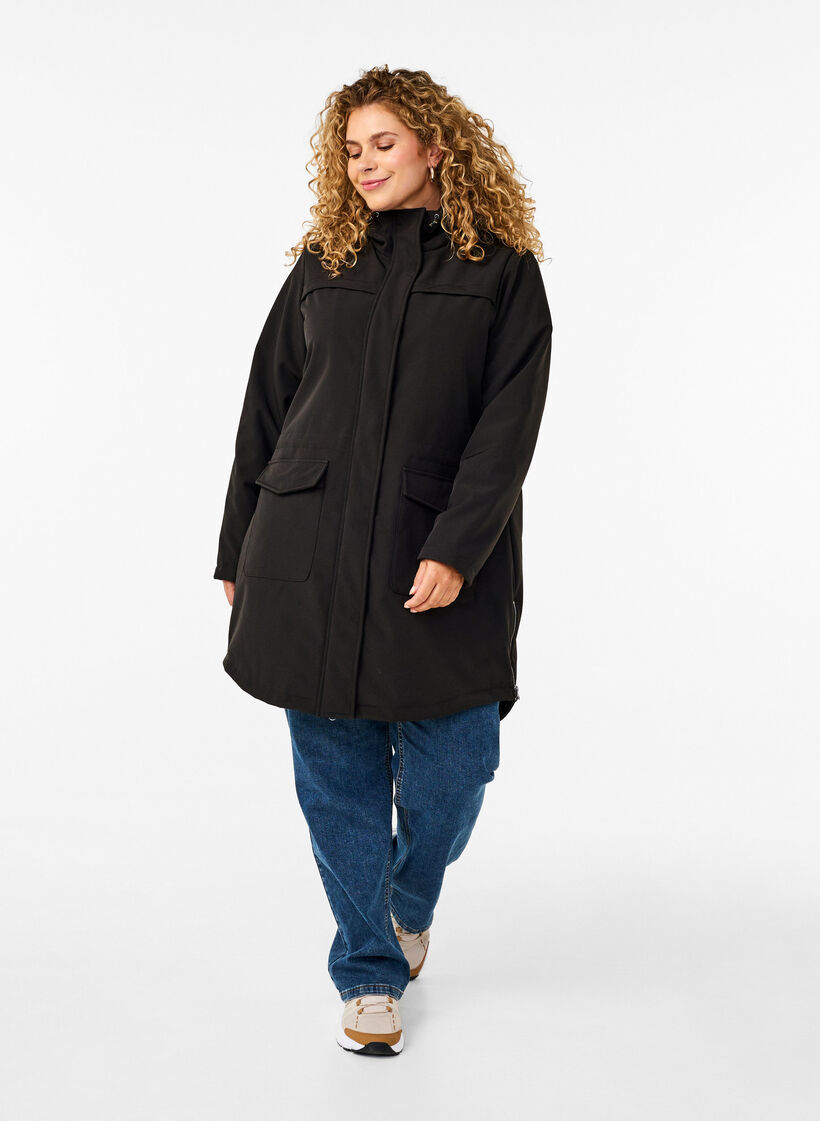 Vannavvisende softshell jakke med vattert f&ocirc;r, Svart, Model image number 1