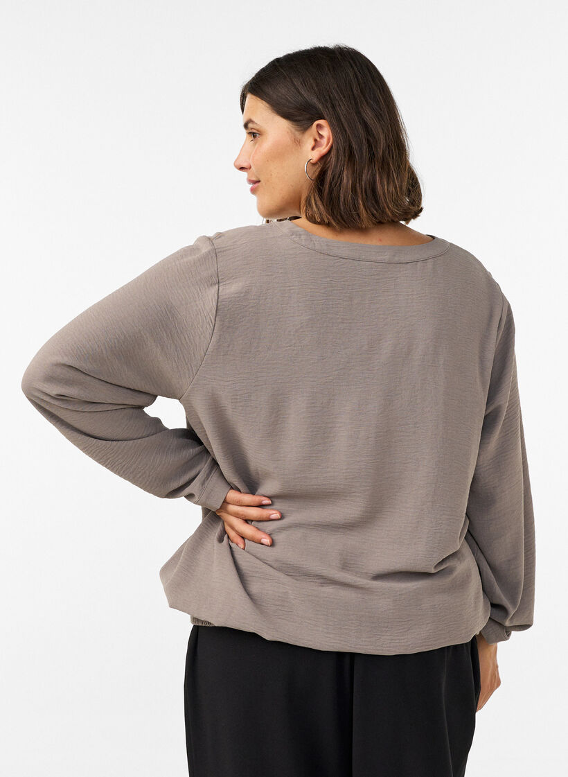 Bluse med ballongsilhuett og V-hals, Beige, Model image number 2