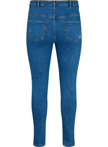 Tettsittende jeans med detaljer, Blue denim, Packshot image number 1