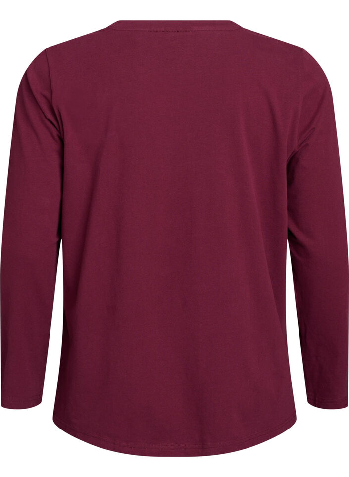 Basis jersey bluse med lange ermer, M&oslash;rk Bordeaux, Packshot image number 1