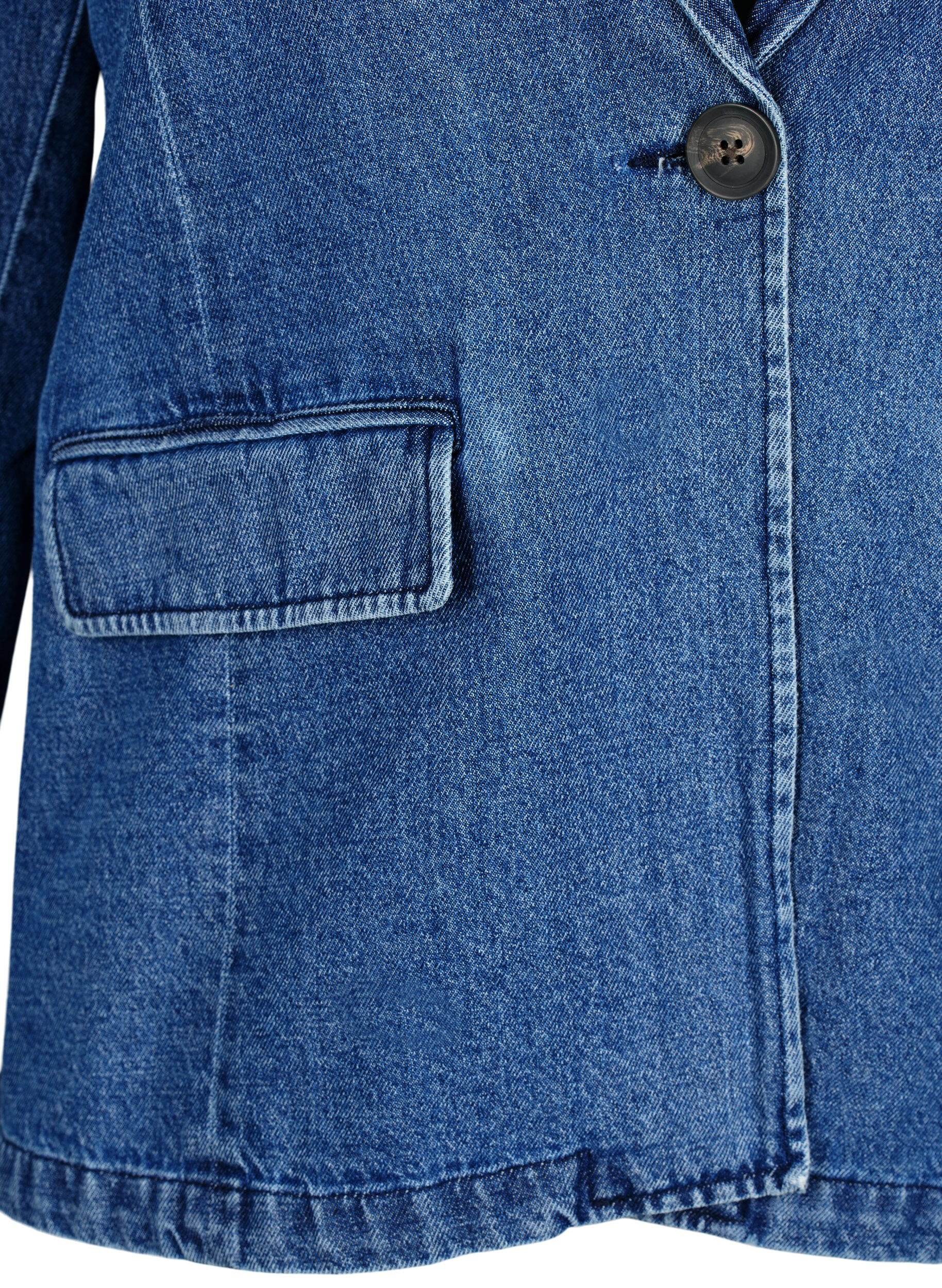Zizzi Denimblazer med lommer, Blue Denim, Packshot image number 2