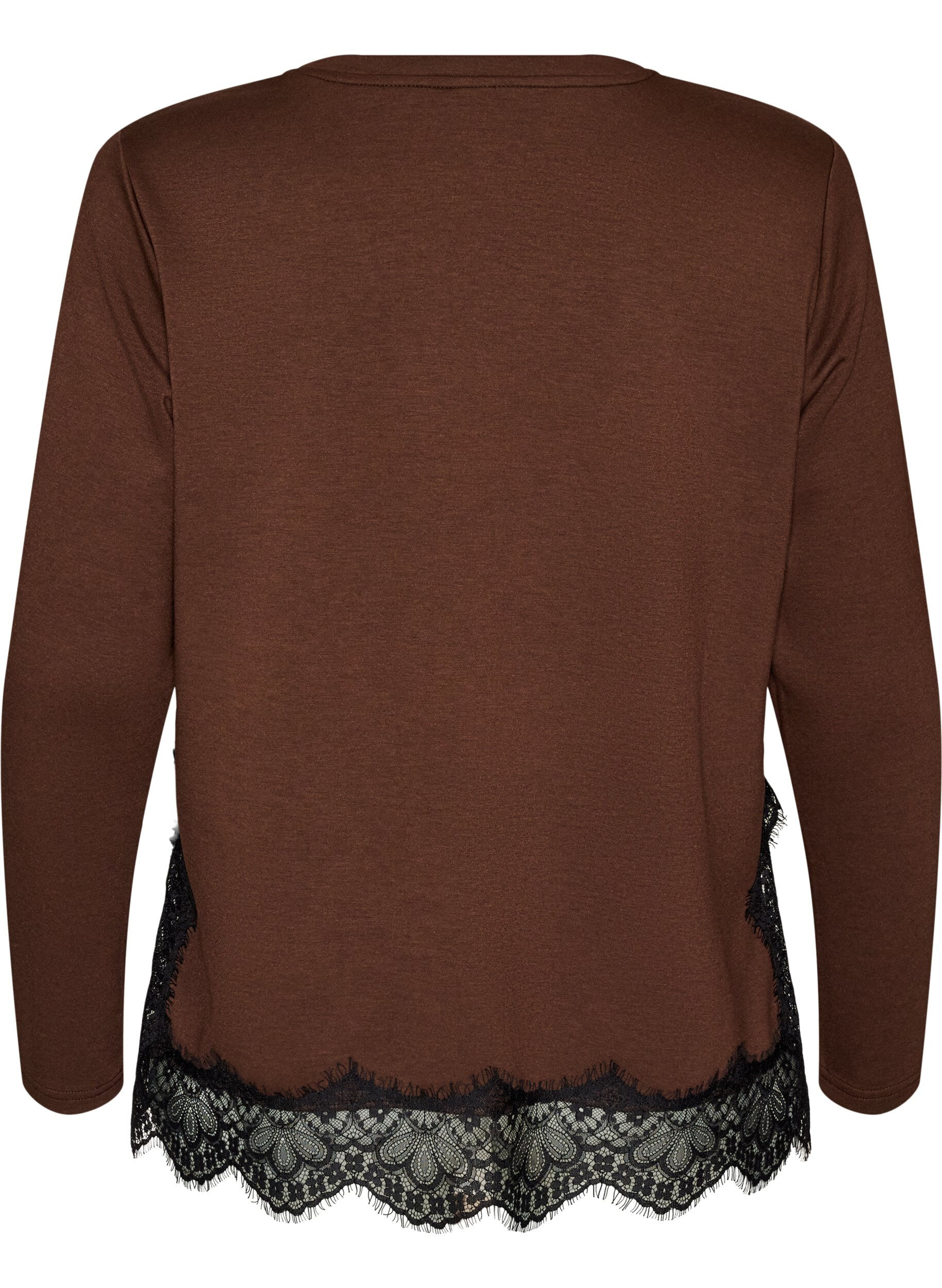 ZizziJerseybluse med blonderkant, Brun, Packshot image number 1