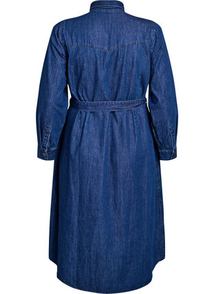 Zizzi Mididenimkjole med knytebelte, Dark Blue Denim, Packshot image number 1