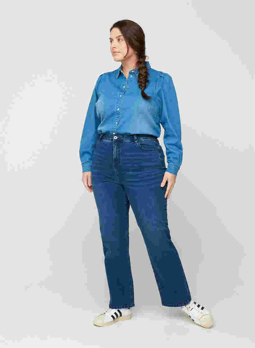 Jeans med ekstra høy liv, Blue denim, Model image number 2