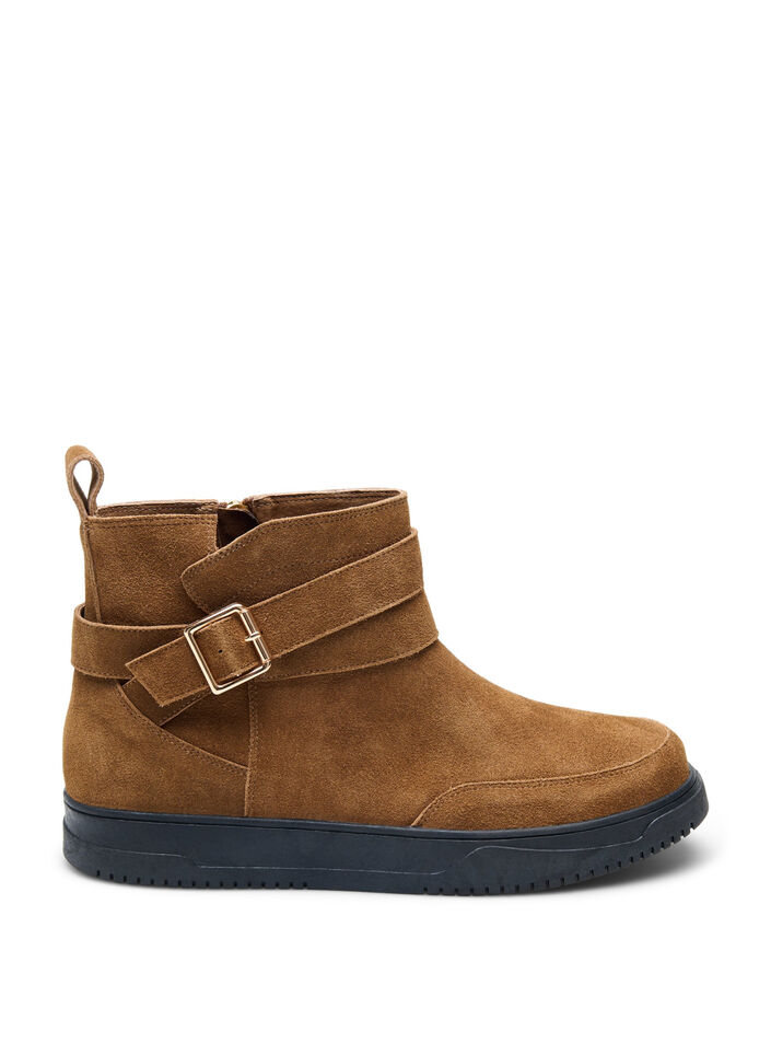 Lave støvler i semsket skinn med bred passform, Tobacco Brown, Packshot image number 0