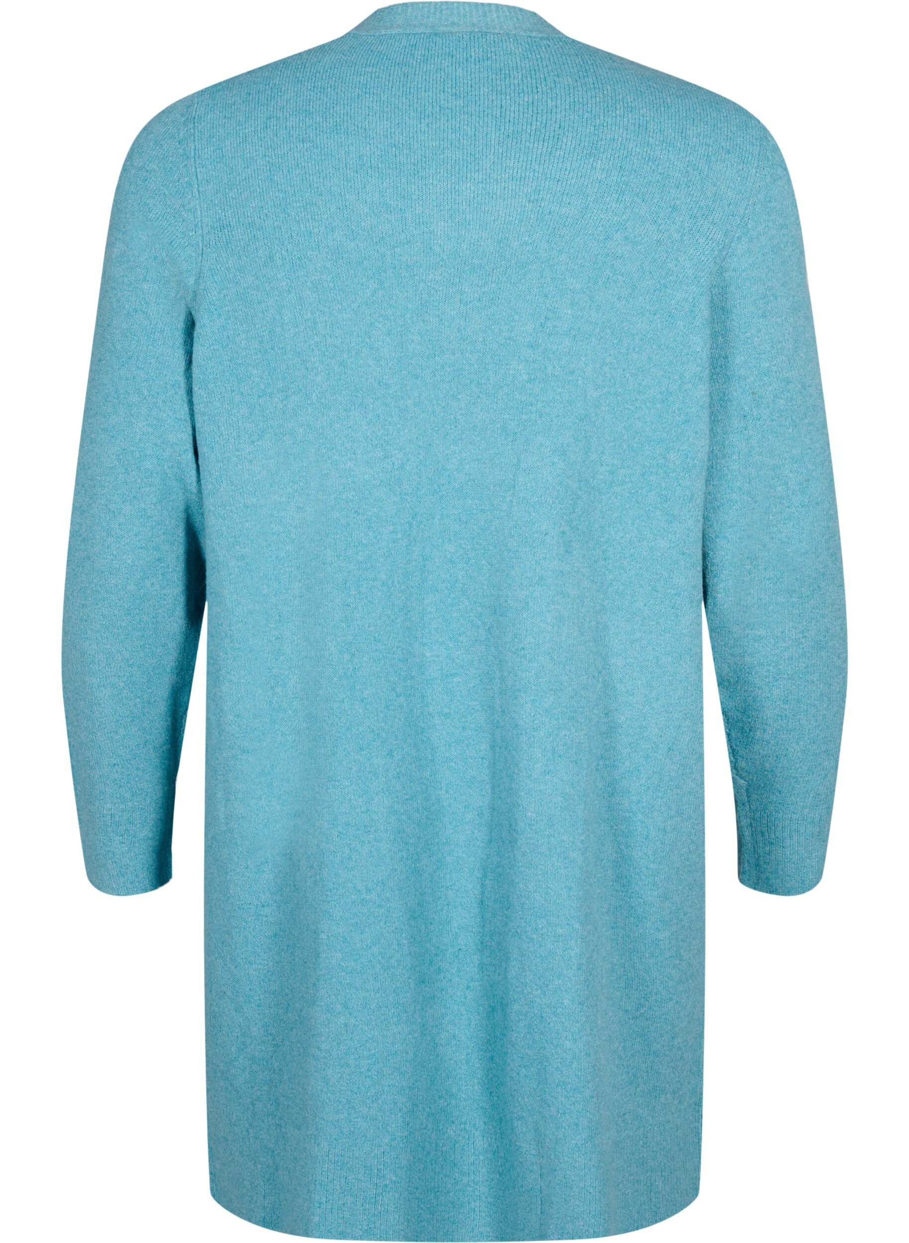 Zizzi Lang cardigan med &aring;pen front, Reef Water Mel., Packshot image number 1
