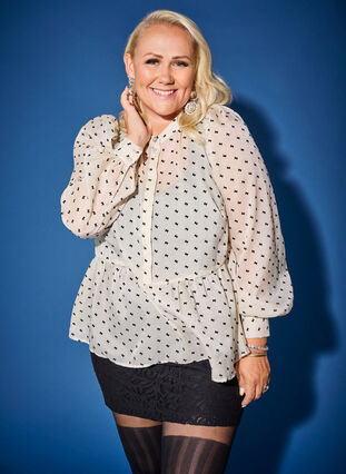 Zizzi Bluse med peplum og sløyfer, Ecru w Bow, Image image number 0