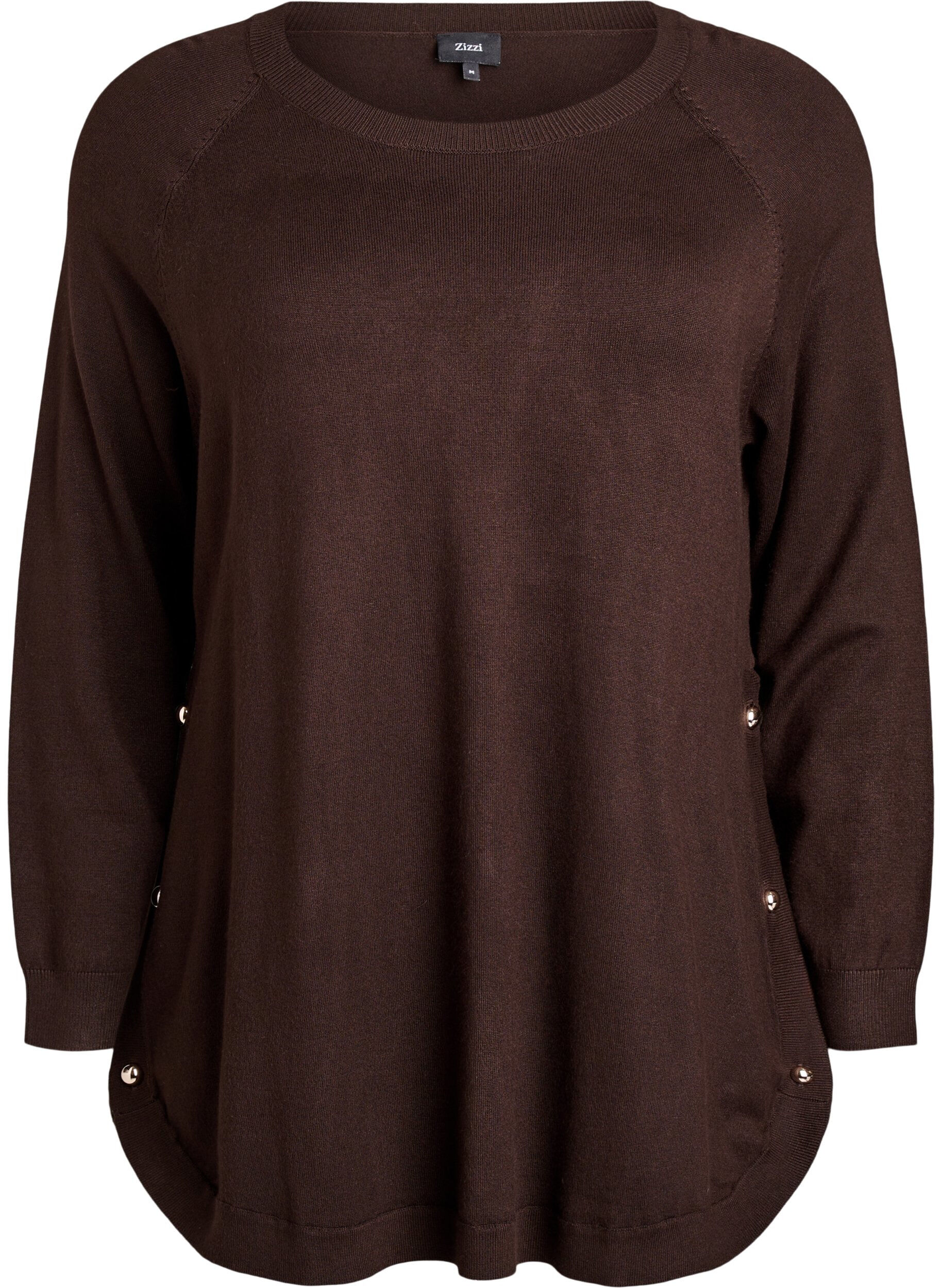 ZizziStrikkebluse med knapper i sidene, Brun, Packshot image number 0
