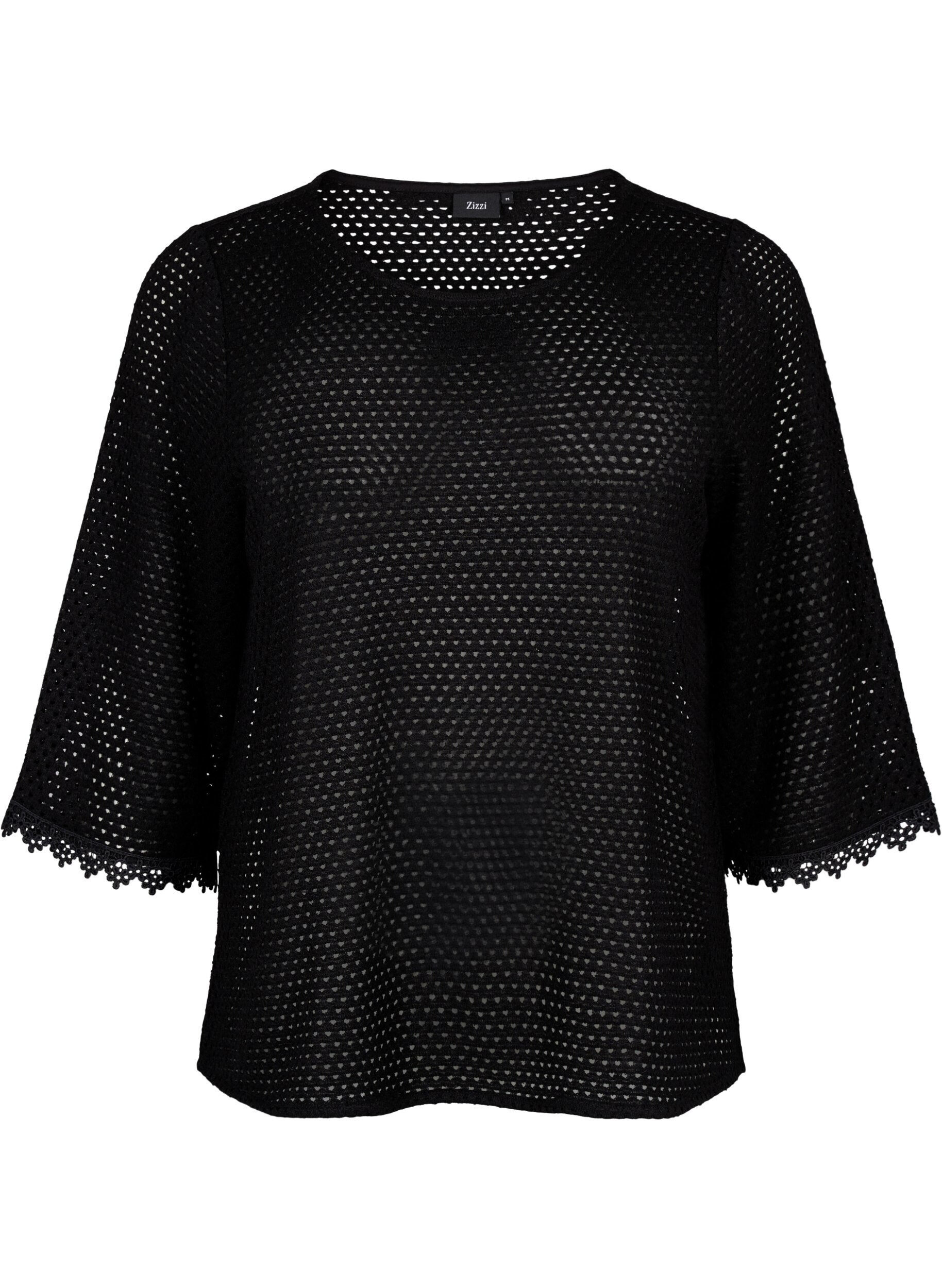 Zizzi Strikket topp med 3/4 ermer, Black, Packshot image number 0