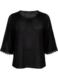 Strikket topp med 3/4 ermer, Black