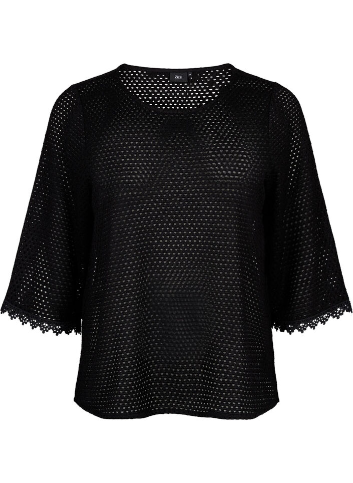 Strikket topp med 3/4 ermer, Black, Packshot image number 0