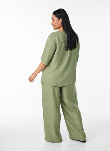 Zizzi Løse bukser med elastisk linning og lommer, Grønn, Model image number 1