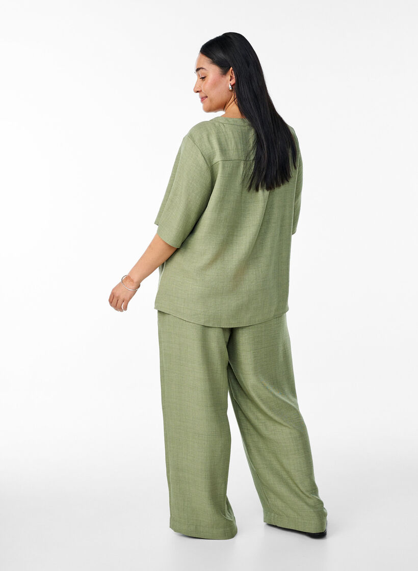 Løse bukser med elastisk linning og lommer, Grønn, Model image number 1