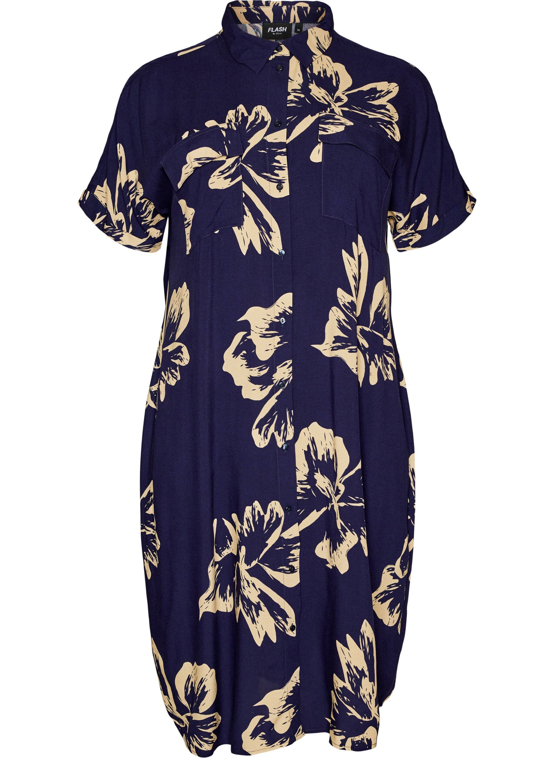 FLASH - Lang skjortekjole med korte ermer