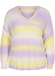 Stripete strikkegenser med V-hals, Lavender Comb.