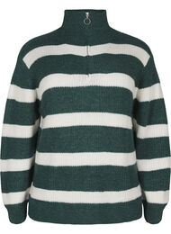 FLASH - strikket genser med høy hals og glidelås, Sea M. Mel. Stripe