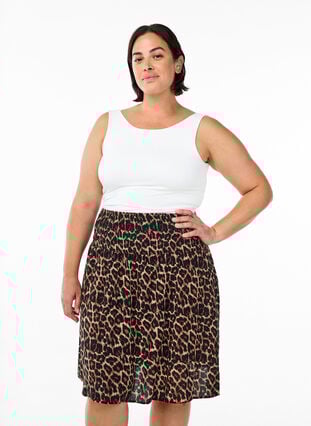 Zizzi FLASH – kort skjørt med vaffelsydd midje, Brun, Model image number 0