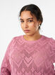 Strikket bluse med mønster, bølgekant og rund hals, Rosa, Model image number 3