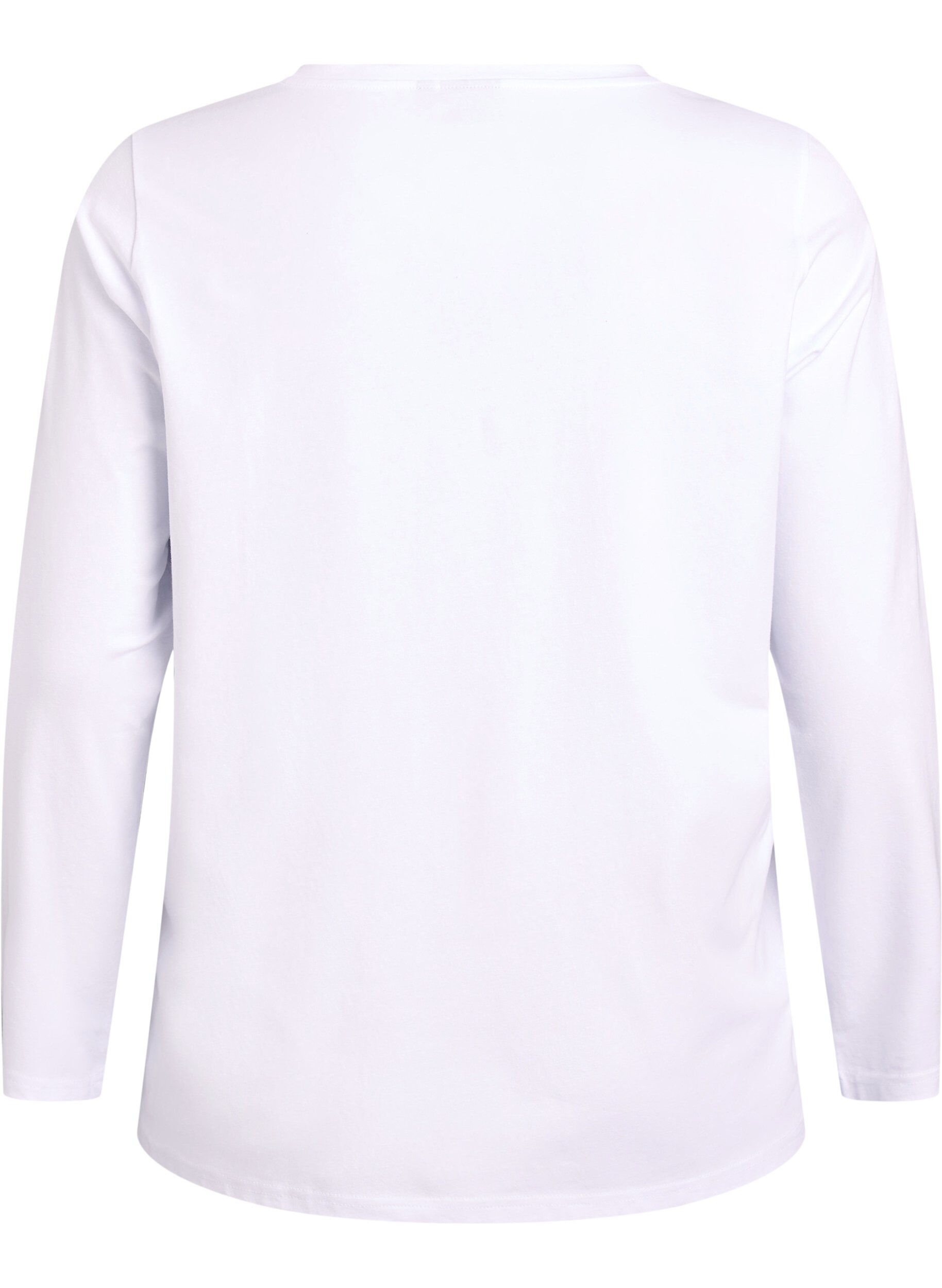Zizzi Basis jersey topp med lange ermer, Hvit, Packshot image number 1