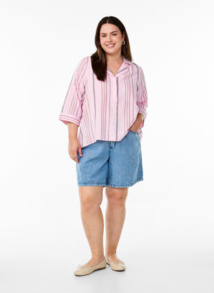 Zizzi Bluse med krage og 3/4 ermer, Rosa, Model image number 1