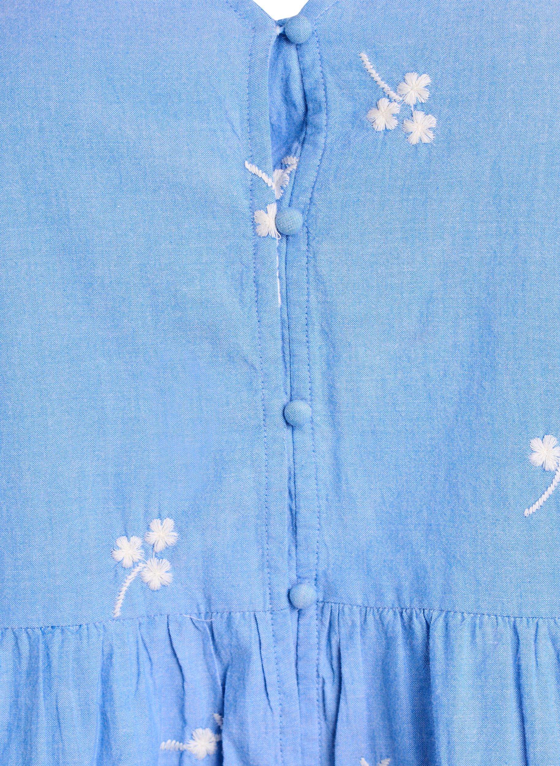 ZizziBluse i bomull med broderte blomster og knappelukking, Bl&aring;, Packshot image number 2