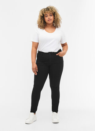 Super slim Amy jeans med høyt liv, Black, Model image number 0