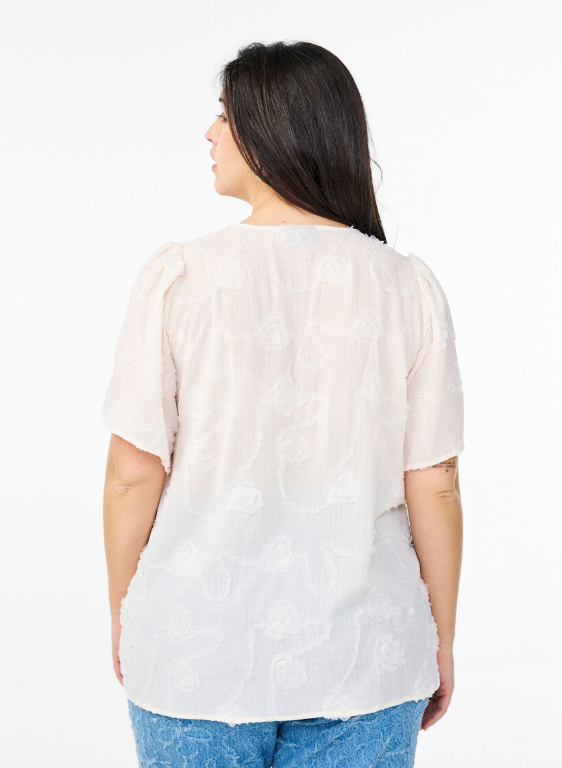 Kortermet bluse med 3D blomstreffekt, Beige, Model image number 2