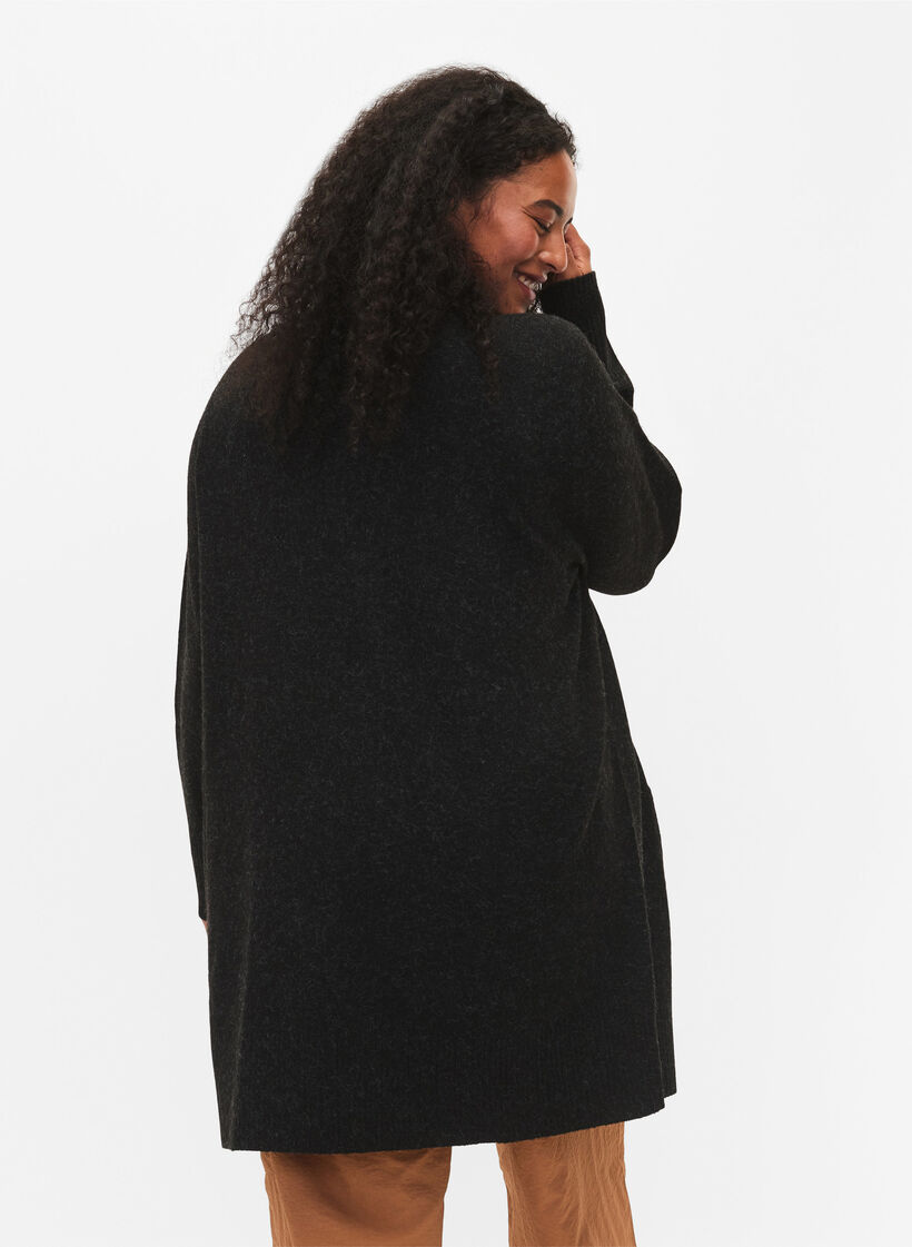 Ribbestrikket cardigan med lommer, Grå, Model image number 2