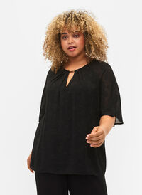 Kortermet bluse med struktur, Black, Model